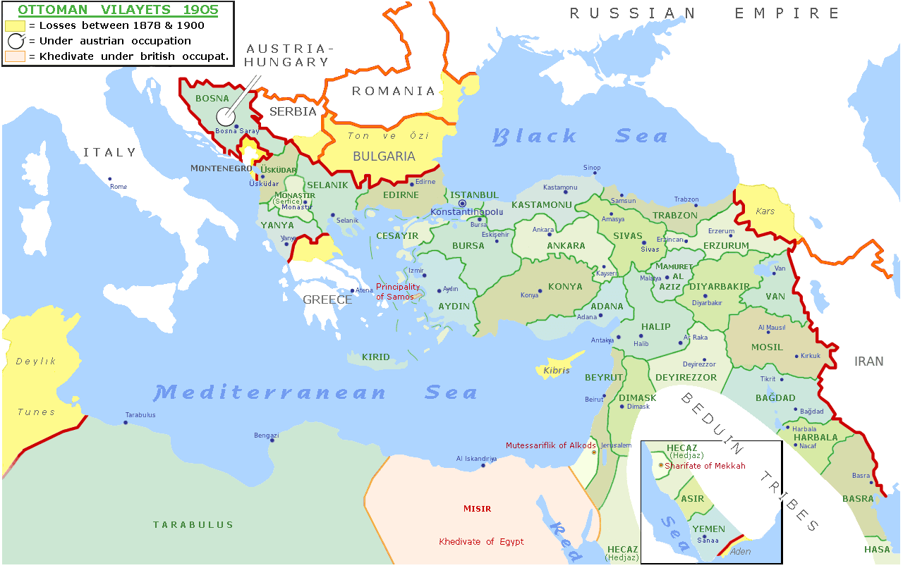 Map of the Ottoman Empire around 1900, territorial context before World War I.